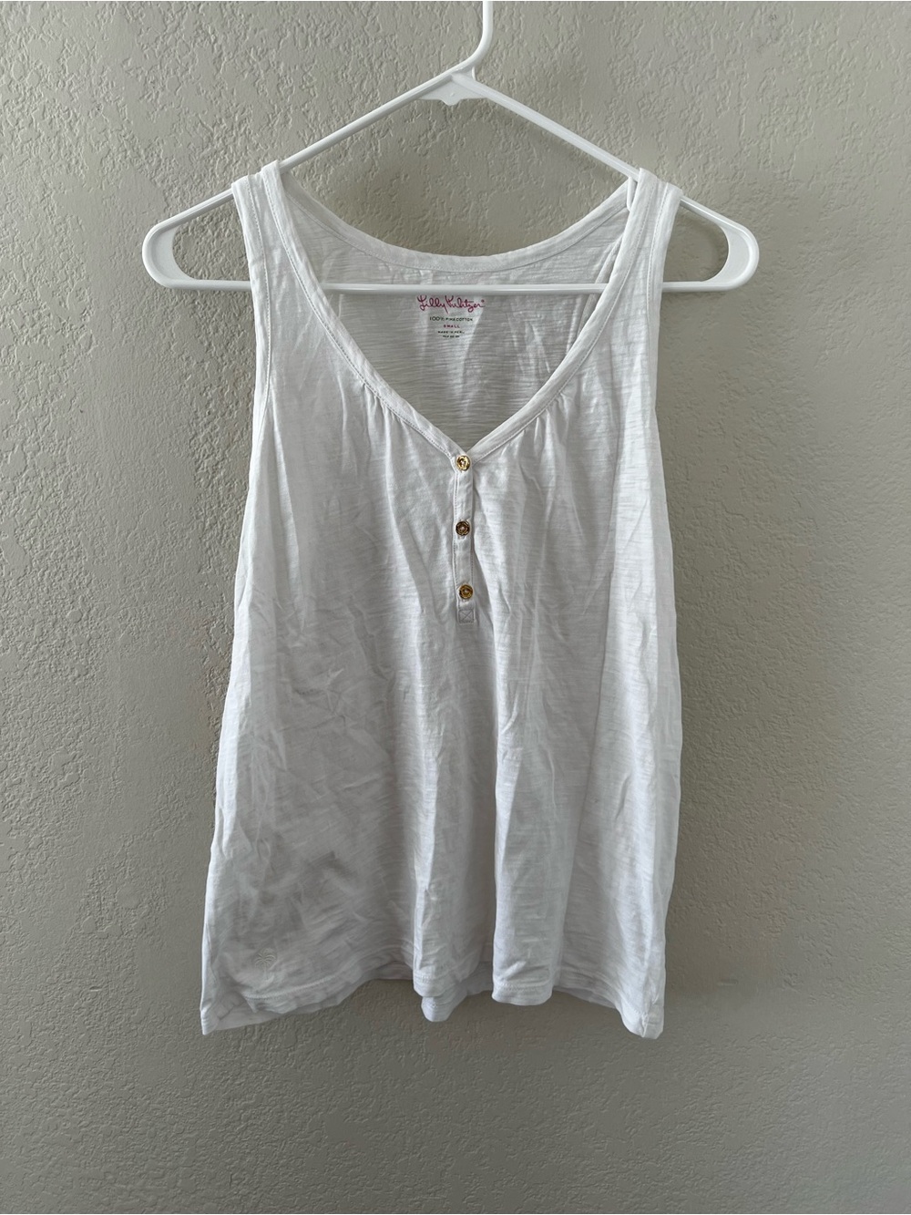 Lilly Pulitzer White Sleeveless Henley Tank Top